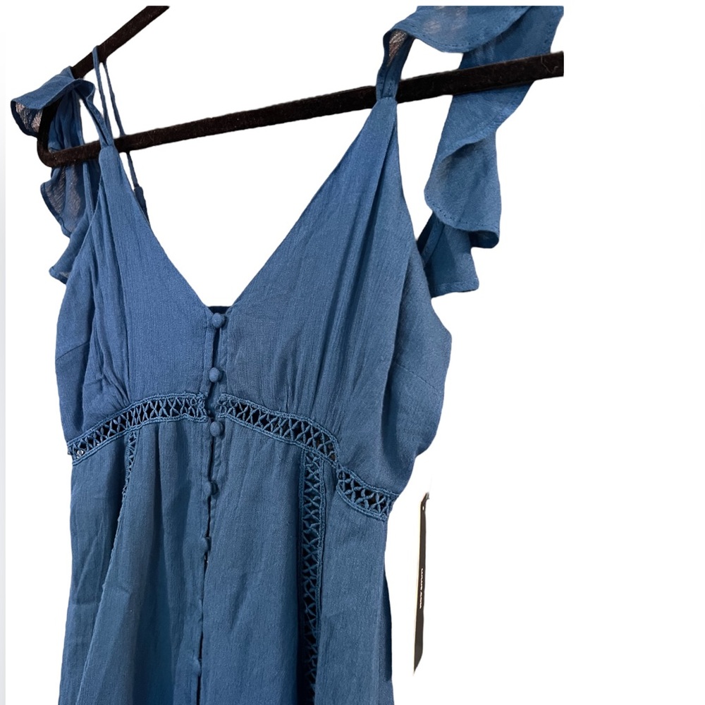 Lulu’s Percy Teal Blue Off-the-Shoulder Button-Up Dress Women’s Small NWT - Picture 3 of 6